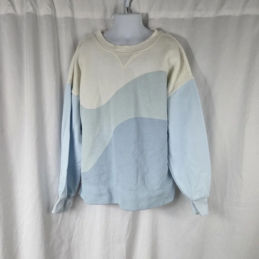 Old Navy Sweatshirt Kids Large 10-12 Blue Colorblock Crewneck Fleece Pullover